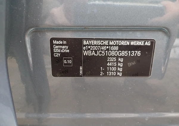 BMW Seria 5 cena 125900 przebieg: 144595, rok produkcji 2017 z Warszawa małe 301